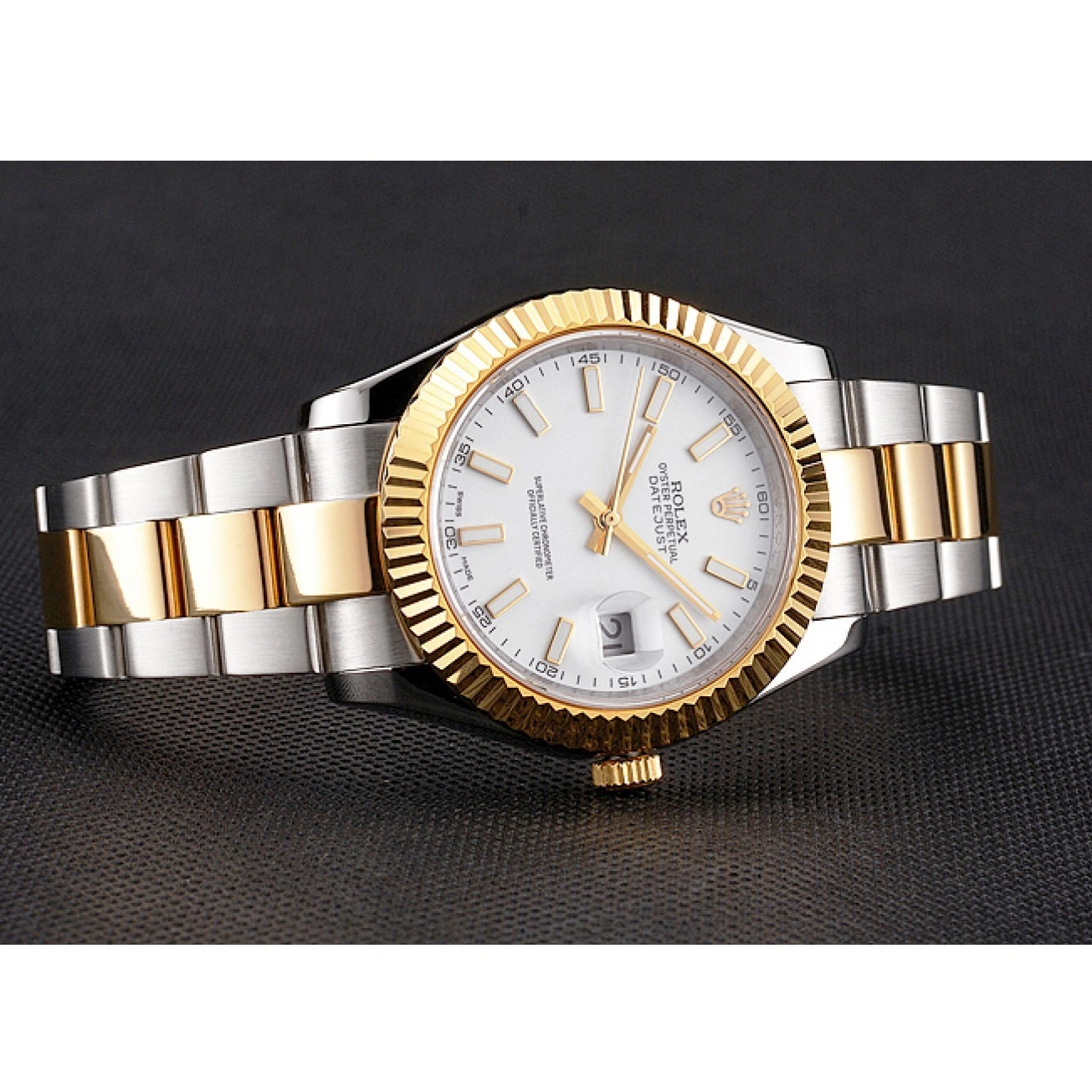 Aaa fake watches Two Swiss Datejust Tone Steel Case Gold Rolex Dial White Stainless Bracelet 0711